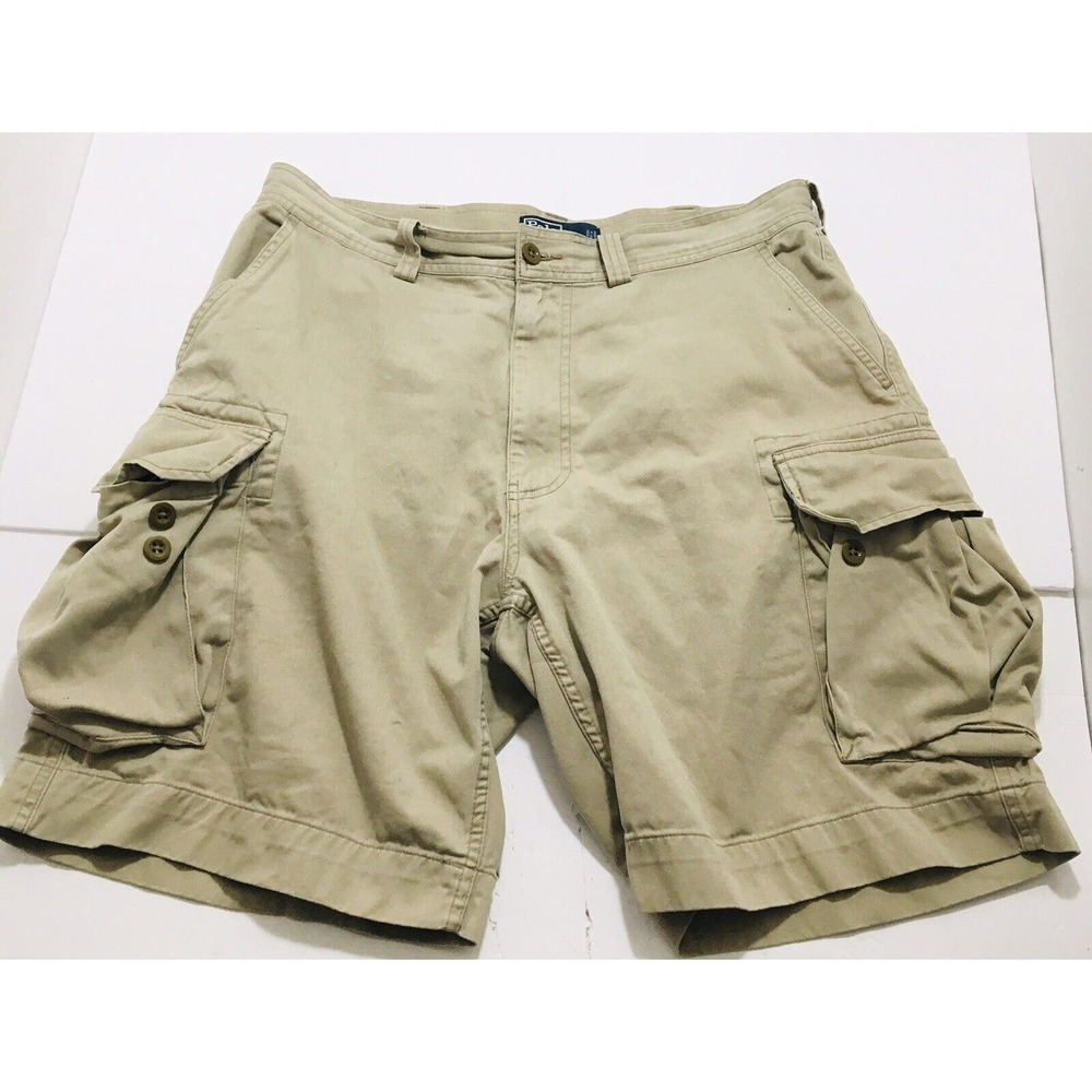 VINTAGE Ralph Lauren Classic Polo 67 Chino RL Tan Cargo Shorts Men's Size 34